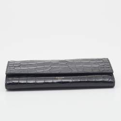 Celine Black Croc Embossed Leather Continental Wallet