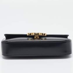Pre Owned Celine Black Leather Crystal Embellished Claude Shoulder Bag