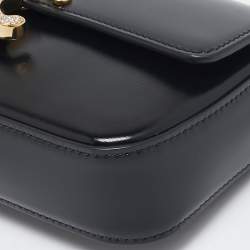 Pre Owned Celine Black Leather Crystal Embellished Claude Shoulder Bag