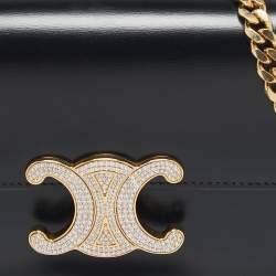 Pre Owned Celine Black Leather Crystal Embellished Claude Shoulder Bag