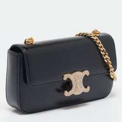 Pre Owned Celine Black Leather Crystal Embellished Claude Shoulder Bag