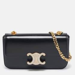 Pre Owned Celine Black Leather Crystal Embellished Claude Shoulder Bag