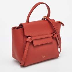 Pre Owned Celine Orange Leather Nano Belt Top Handle Bag