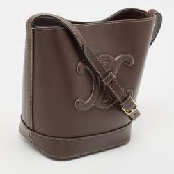 Pre Owned Celine Dark Brown Leather Small Triomphe Bucket Bag