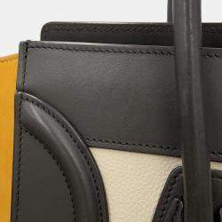 Pre Owned Celine Black/White/Yellow Luggage Shopper Leather Suede Bag
