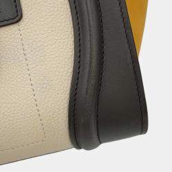 Pre Owned Celine Black/White/Yellow Luggage Shopper Leather Suede Bag