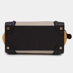 Pre Owned Celine Black/White/Yellow Luggage Shopper Leather Suede Bag