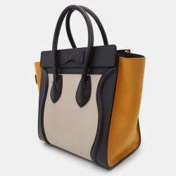 Pre Owned Celine Black/White/Yellow Luggage Shopper Leather Suede Bag