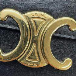 Celine Black Shiny Calf Leather Triomphe Mini Claude Shoulder Bag