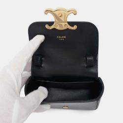 Celine Black Shiny Calf Leather Triomphe Mini Claude Shoulder Bag