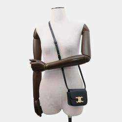 Celine Black Shiny Calf Leather Triomphe Mini Claude Shoulder Bag