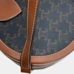 Celine Brown Leather Triomphe Tambour Vanity Shoulder Bag