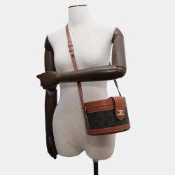 Celine Brown Leather Triomphe Tambour Vanity Shoulder Bag