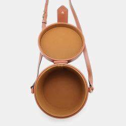 Celine Brown Leather Triomphe Tambour Vanity Shoulder Bag