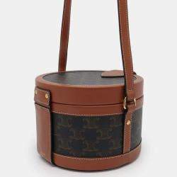 Celine Brown Leather Triomphe Tambour Vanity Shoulder Bag