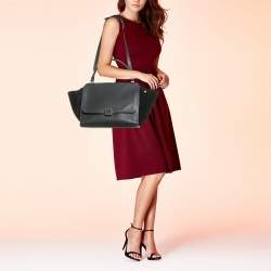 Pre Owned Celine Black Leather and Suede Medium Trapeze Top Handle Bag