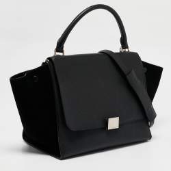 Pre Owned Celine Black Leather and Suede Medium Trapeze Top Handle Bag