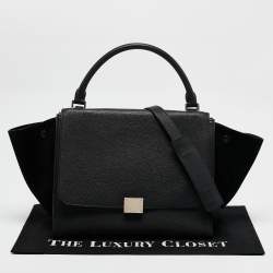 Pre Owned Celine Black Leather and Suede Medium Trapeze Top Handle Bag