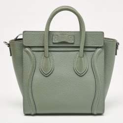 Pre Owned Celine Mint Green Leather Nano Luggage Tote