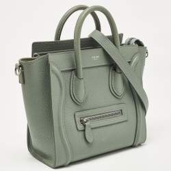 Pre Owned Celine Mint Green Leather Nano Luggage Tote