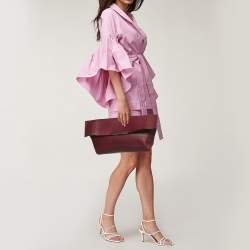 Celine Burgundy Leather Cabas Fold Over Clutch