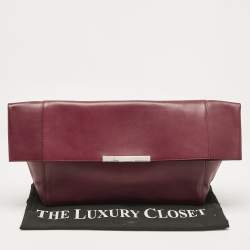 Celine Burgundy Leather Cabas Fold Over Clutch