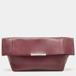 Celine Burgundy Leather Cabas Fold Over Clutch