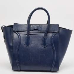 Celine Navy Blue Leather Mini Luggage Tote