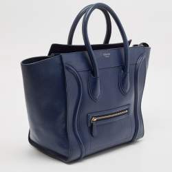 Celine Navy Blue Leather Mini Luggage Tote
