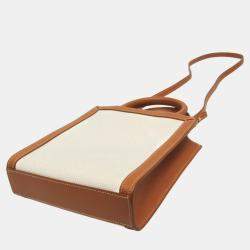 Celine Light Brown/Off-White Leather/Canvas Vertical Cabas Mini Logo Tote Bag