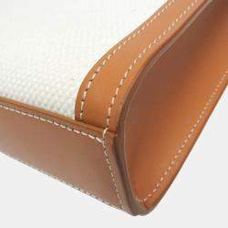 Celine Light Brown/Off-White Leather/Canvas Vertical Cabas Mini Logo Tote Bag