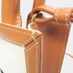 Celine Light Brown/Off-White Leather/Canvas Vertical Cabas Mini Logo Tote Bag
