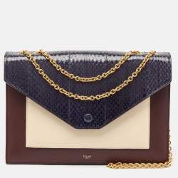 Celine Tricolor Leather and Python Pocket Envelope Shoulder Bag