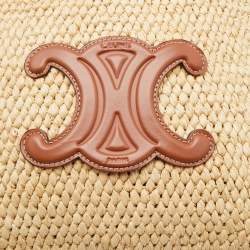 Pre Owned Celine Tan Raffia Small Cabas Thais Tote