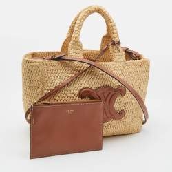 Pre Owned Celine Tan Raffia Small Cabas Thais Tote