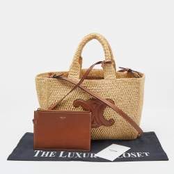 Pre Owned Celine Tan Raffia Small Cabas Thais Tote