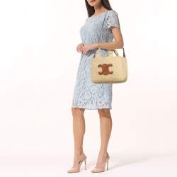 Pre Owned Celine Tan Raffia Small Cabas Thais Tote