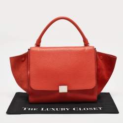 Celine Orange Leather and Suede Medium Trapeze Top Handle Bag