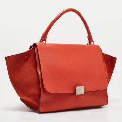 Celine Orange Leather and Suede Medium Trapeze Top Handle Bag