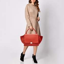 Celine Orange Leather and Suede Medium Trapeze Top Handle Bag