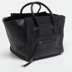 Celine Black Croc Embossed Leather Medium Phantom Luggage Tote