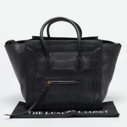 Celine Black Croc Embossed Leather Medium Phantom Luggage Tote