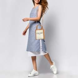 Celine Tan Canvas and Leather Mini Vertical Cabas Tote 