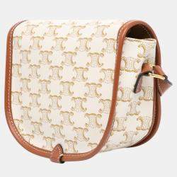 Celine White Coated Canvas Medium Triomphe Folco Crossbody Bag
