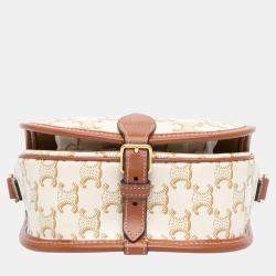 Celine White Coated Canvas Medium Triomphe Folco Crossbody Bag