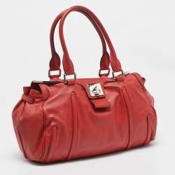 Celine Red Leather Turnlock Flap Satchel