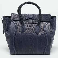 Celine Navy Blue Python Mini Luggage Tote