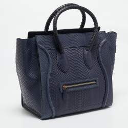 Celine Navy Blue Python Mini Luggage Tote