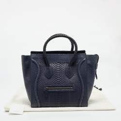 Celine Navy Blue Python Mini Luggage Tote