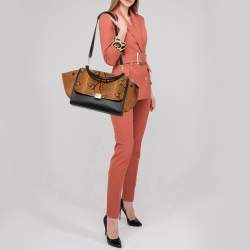 Celine Orange/Black Python, Leather and Suede Medium Trapeze Top Handle Bag